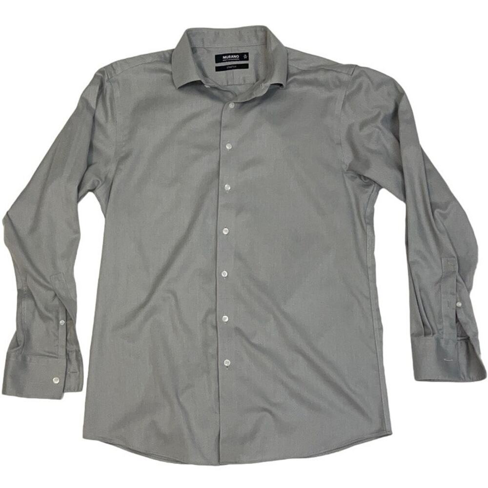 Murano Mens 16 34 Gray Geo Print Dress Shirt Long Sleeve Stretch Button Down